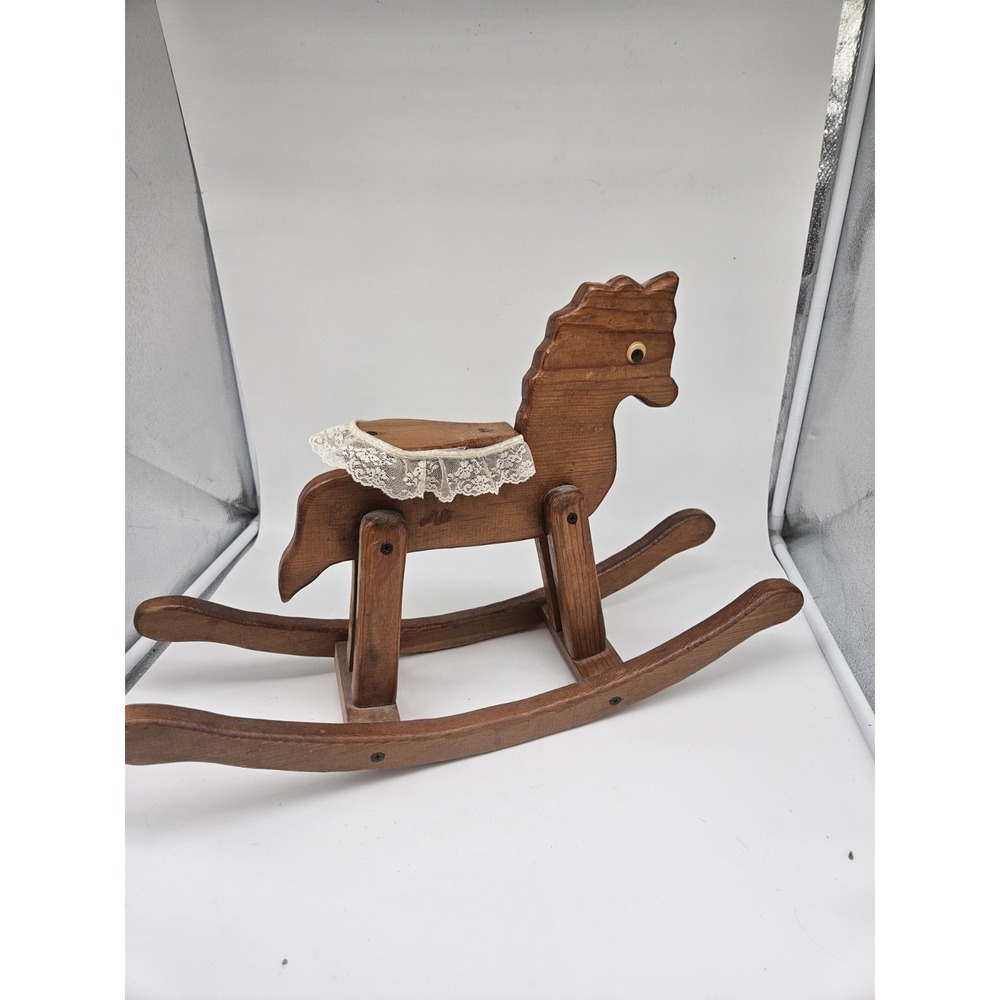Vintage Small Wooden Rocking Horse 13" × 21" Cottagecore Decor